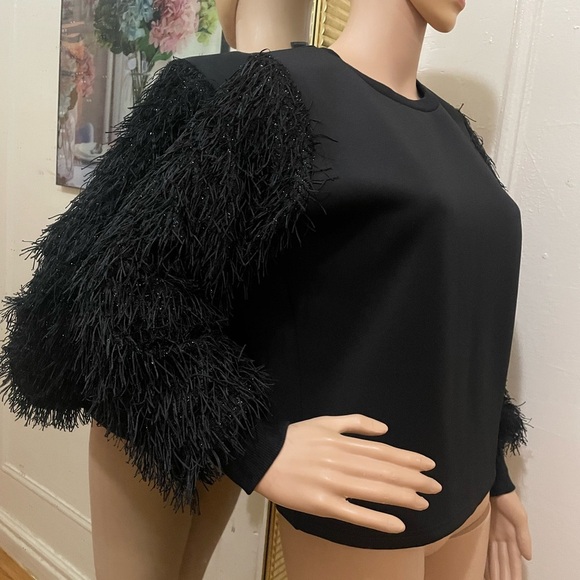 Gracia Black Feather Sleeve Sweatshirt - Picture 9 of 13